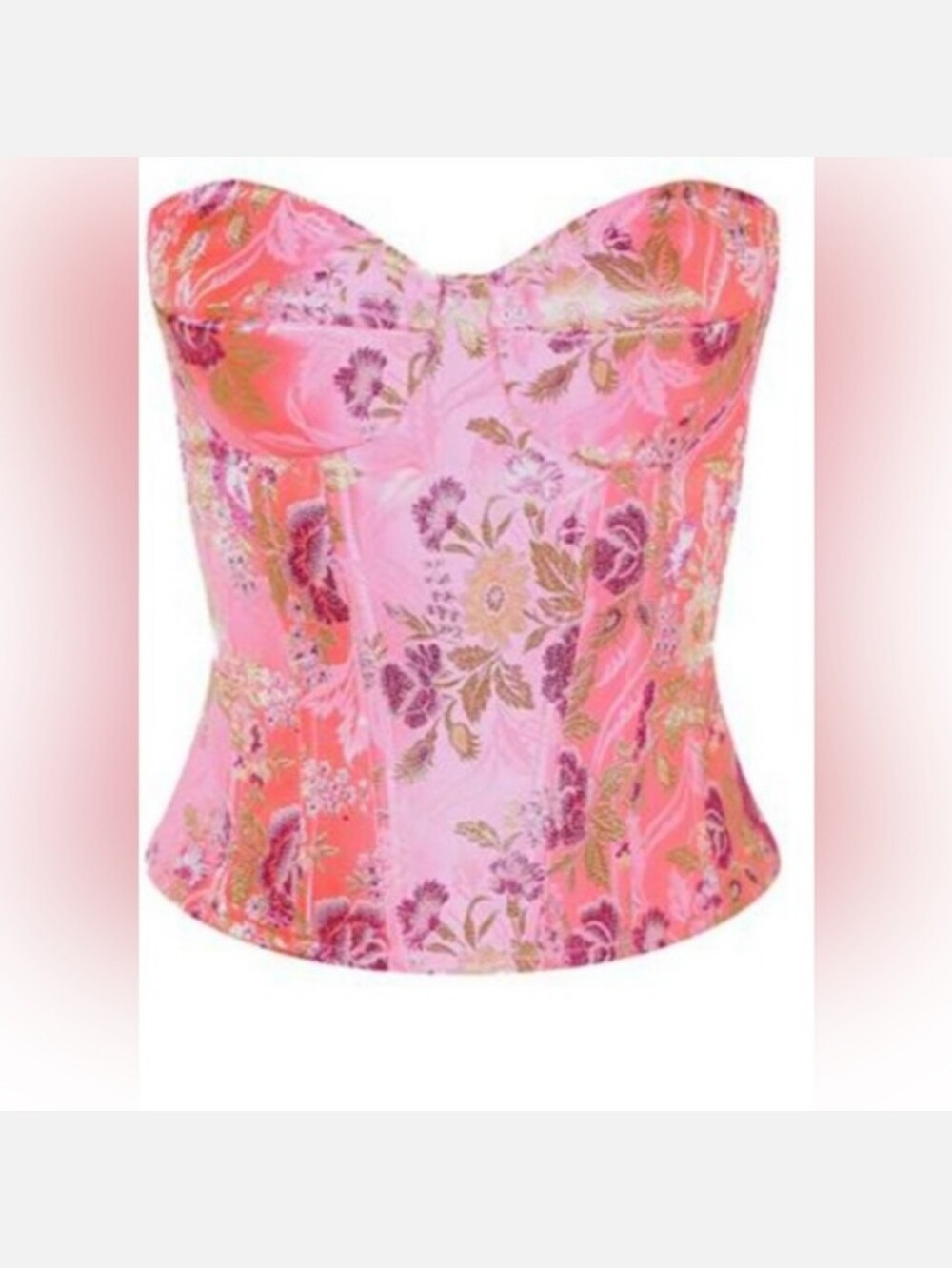 PrettyLittleThing Pink Floral Brocade Corset Top